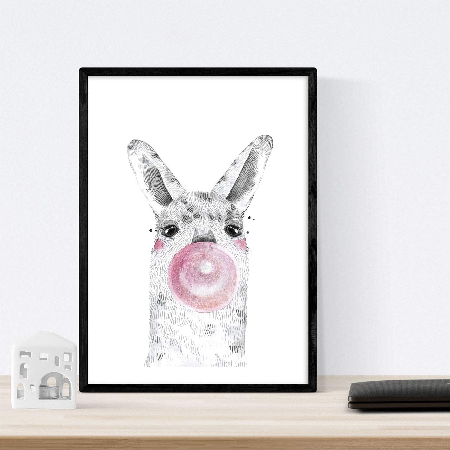 Set 6 posters animales bebes con chicle. Conejo Zorro Llama Buho Perro Elefante.-Artwork-Nacnic-Nacnic Estudio SL