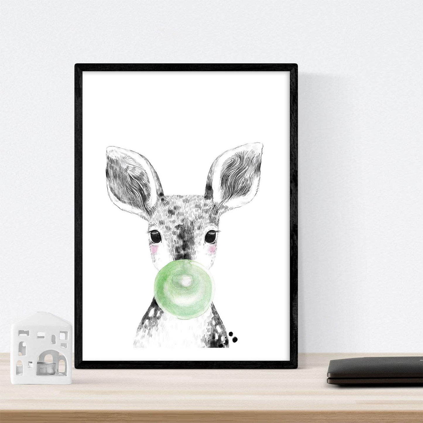 Set 6 posters animales bebes con chicle. Elefante Cerdo Conejo Vaca Zorro Cebra.-Artwork-Nacnic-Nacnic Estudio SL
