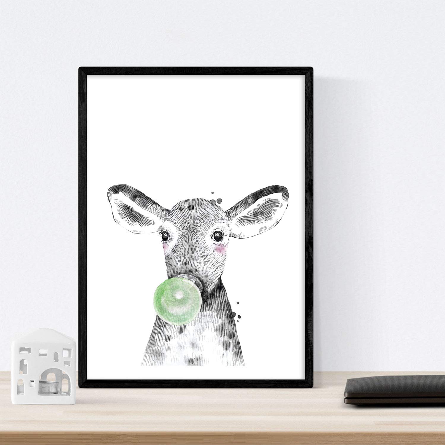 Set 6 posters animales bebes con chicle. Girafa Cerdo Vaca Zorro Oso Llama.-Artwork-Nacnic-Nacnic Estudio SL