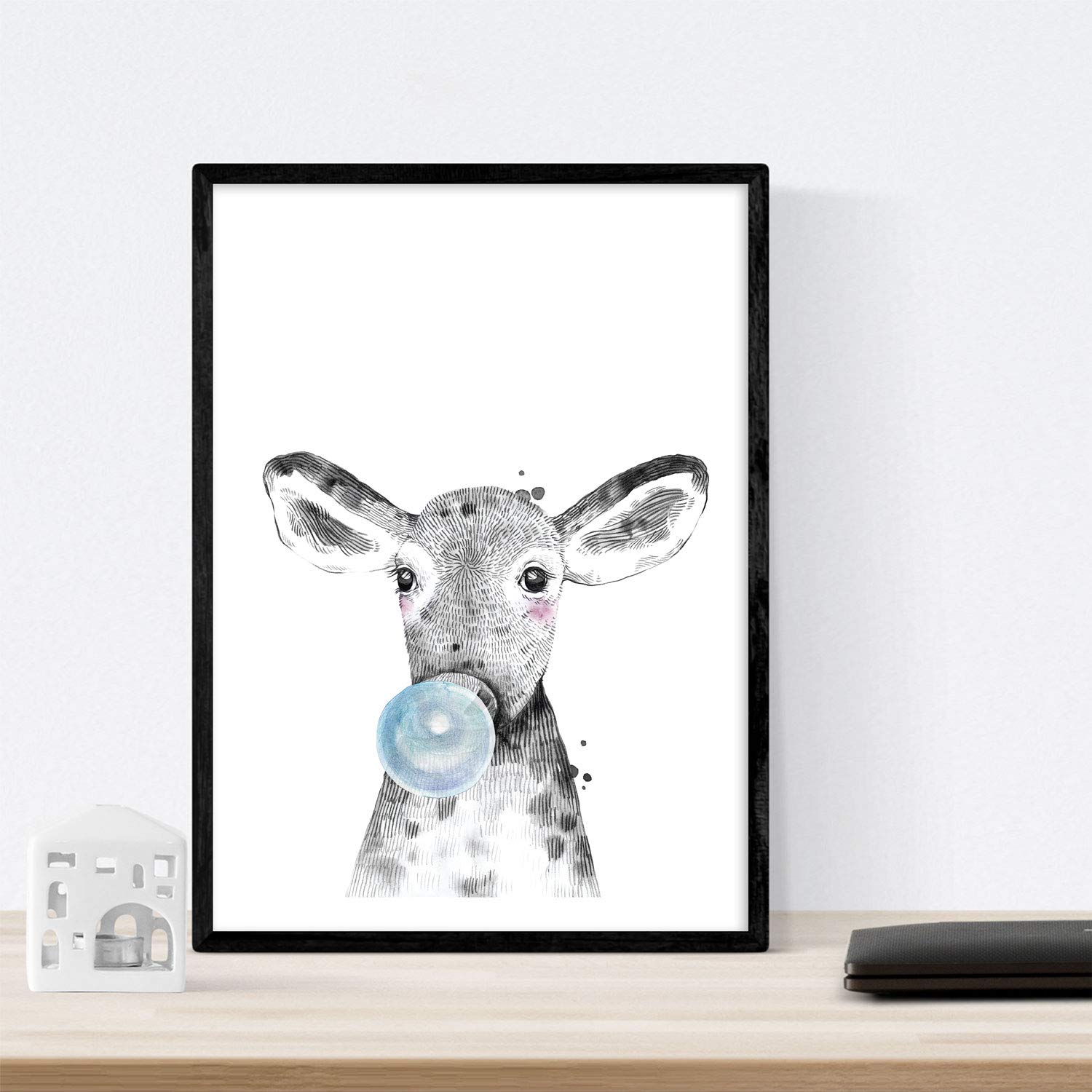 Set 6 posters animales bebes con chicle. Zebra Rino Ciervo Vaca Caballo Llama.-Artwork-Nacnic-Nacnic Estudio SL