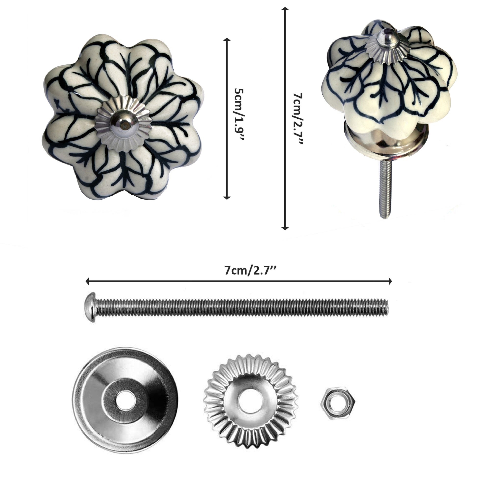 Set de 12 pomos tiradores de cerámica  Diseño flores en blanco y negr – Nacnic  Estudio SL