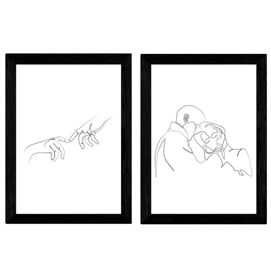 Set de 2 láminas de Dibujos con un Solo Trazo Abrazo de Pareja y Manos. Posters con una Sola Linea.-Artwork-Nacnic-Nacnic Estudio SL