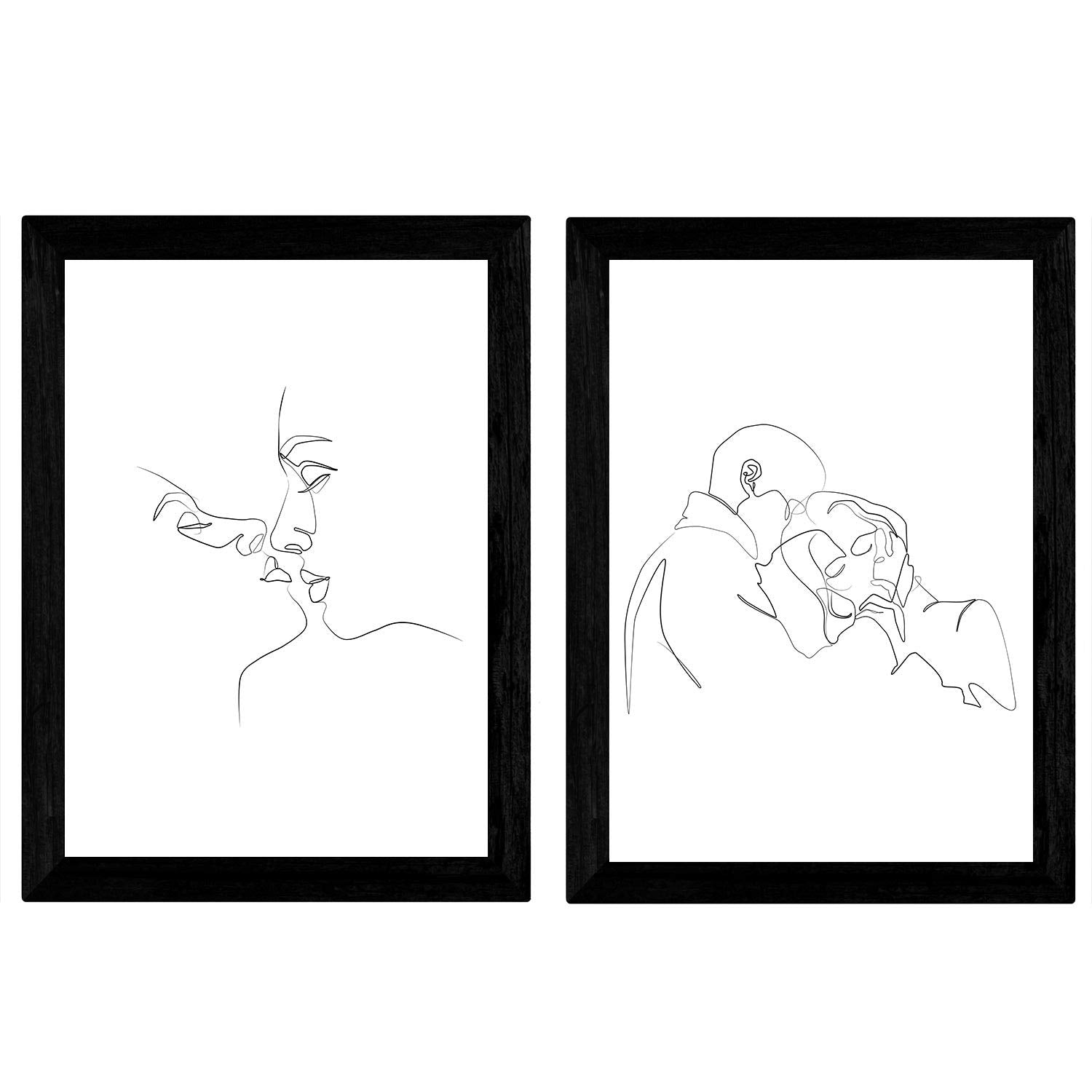 Set de 2 láminas de Dibujos con un Solo Trazo Beso y Abrazo. Posters con una Sola Linea.-Artwork-Nacnic-Nacnic Estudio SL