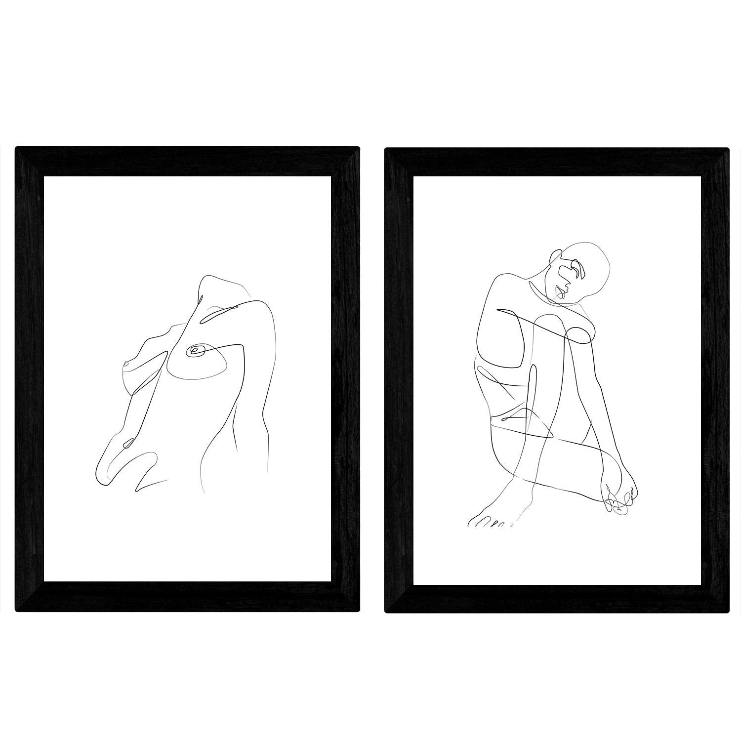 Set de 2 láminas de Dibujos con un Solo Trazo Desnudo de Mujer sentada y de pie. Posters con una Sola Linea.-Artwork-Nacnic-Nacnic Estudio SL