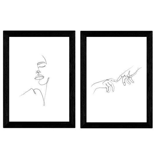 Set de 2 láminas de Dibujos con un Solo Trazo Manos de Hombre y Rostro de Mujer. Posters con una Sola Linea.-Artwork-Nacnic-Nacnic Estudio SL