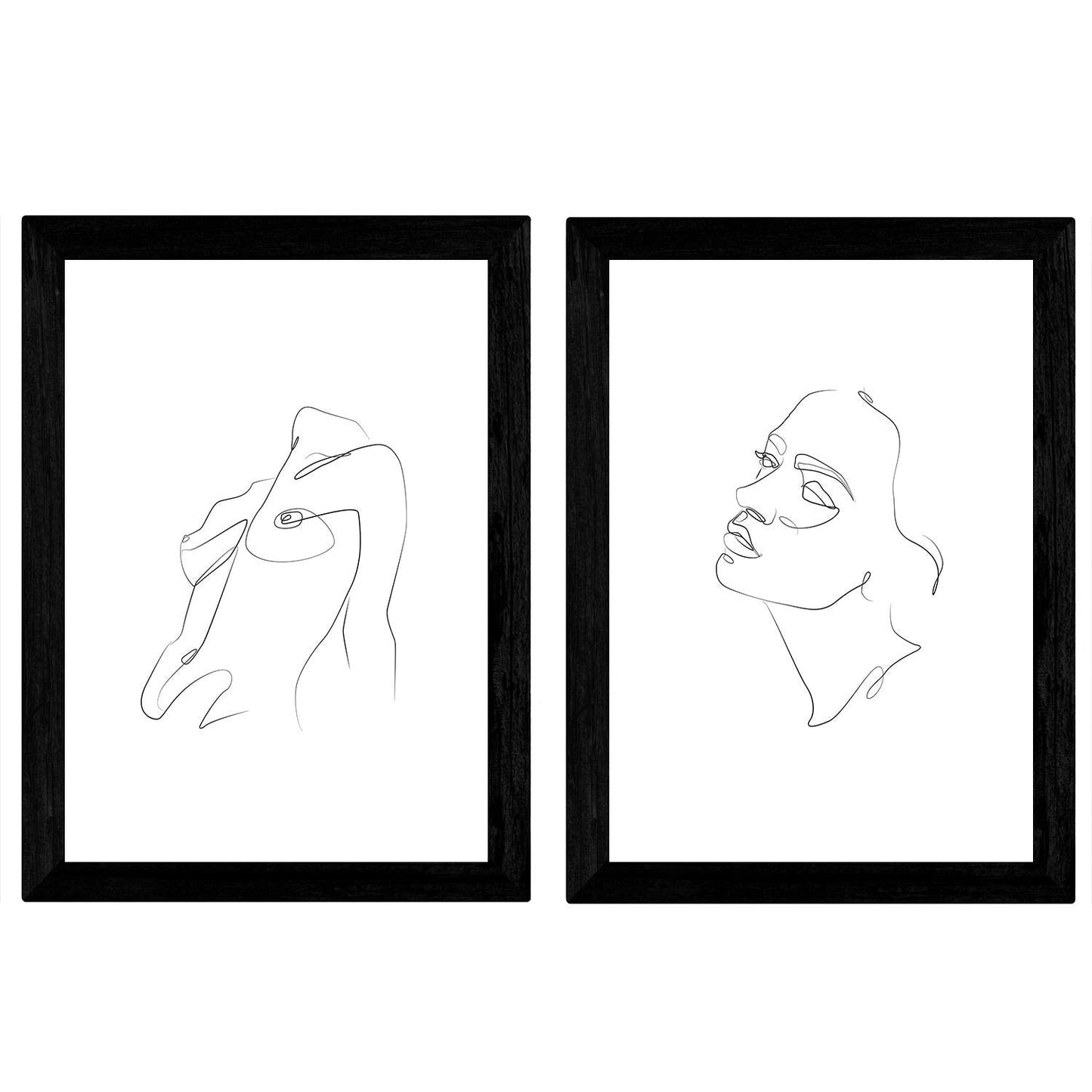 Set de 2 láminas de Dibujos con un Solo Trazo Rostro Mujer, Lateral y Frontal y Desnudo de Torso. Posters con una Sola Linea.-Artwork-Nacnic-Nacnic Estudio SL