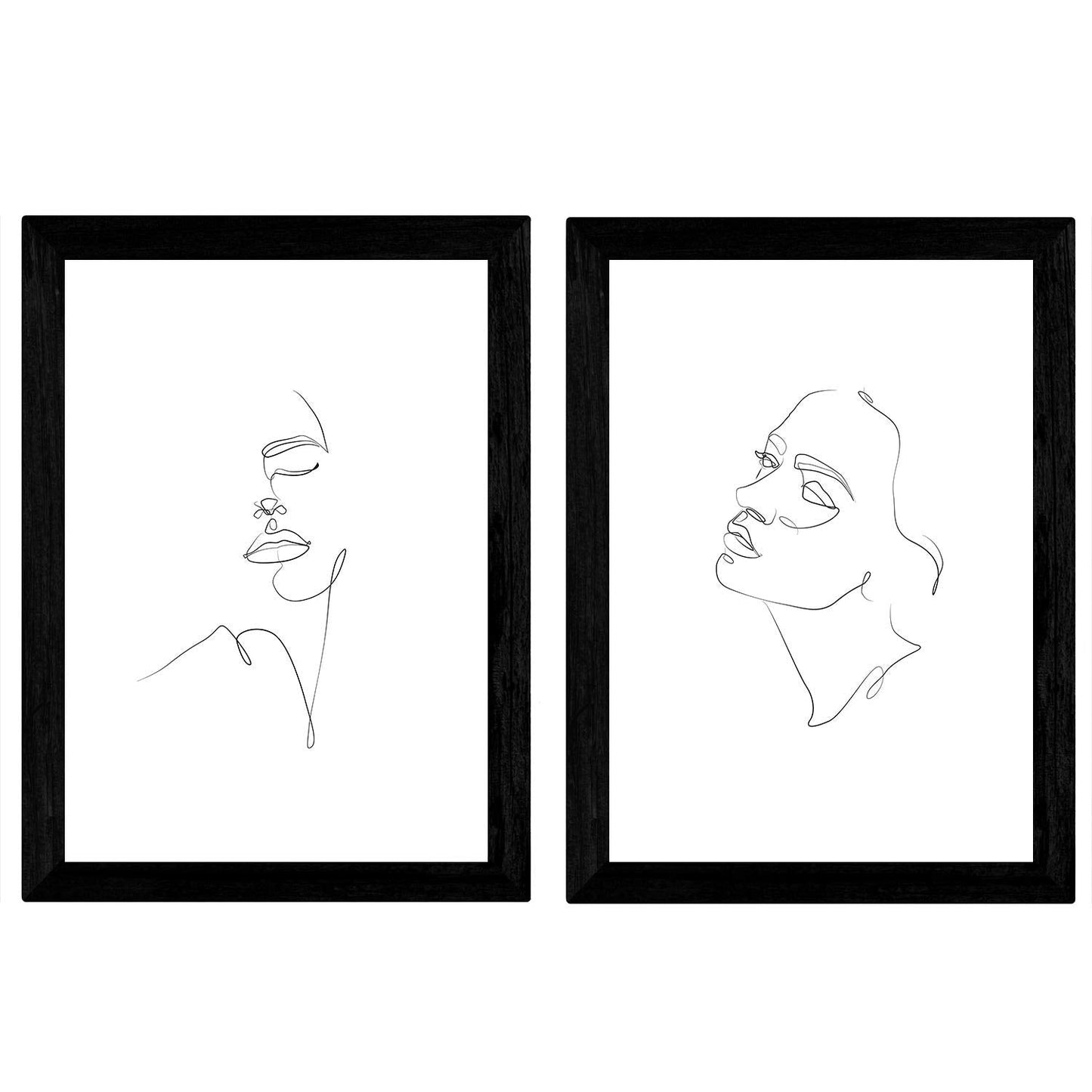 Set de 2 láminas de Dibujos con un Solo Trazo Rostro Mujer, Lateral y Frontal. Posters con una Sola Linea.-Artwork-Nacnic-Nacnic Estudio SL