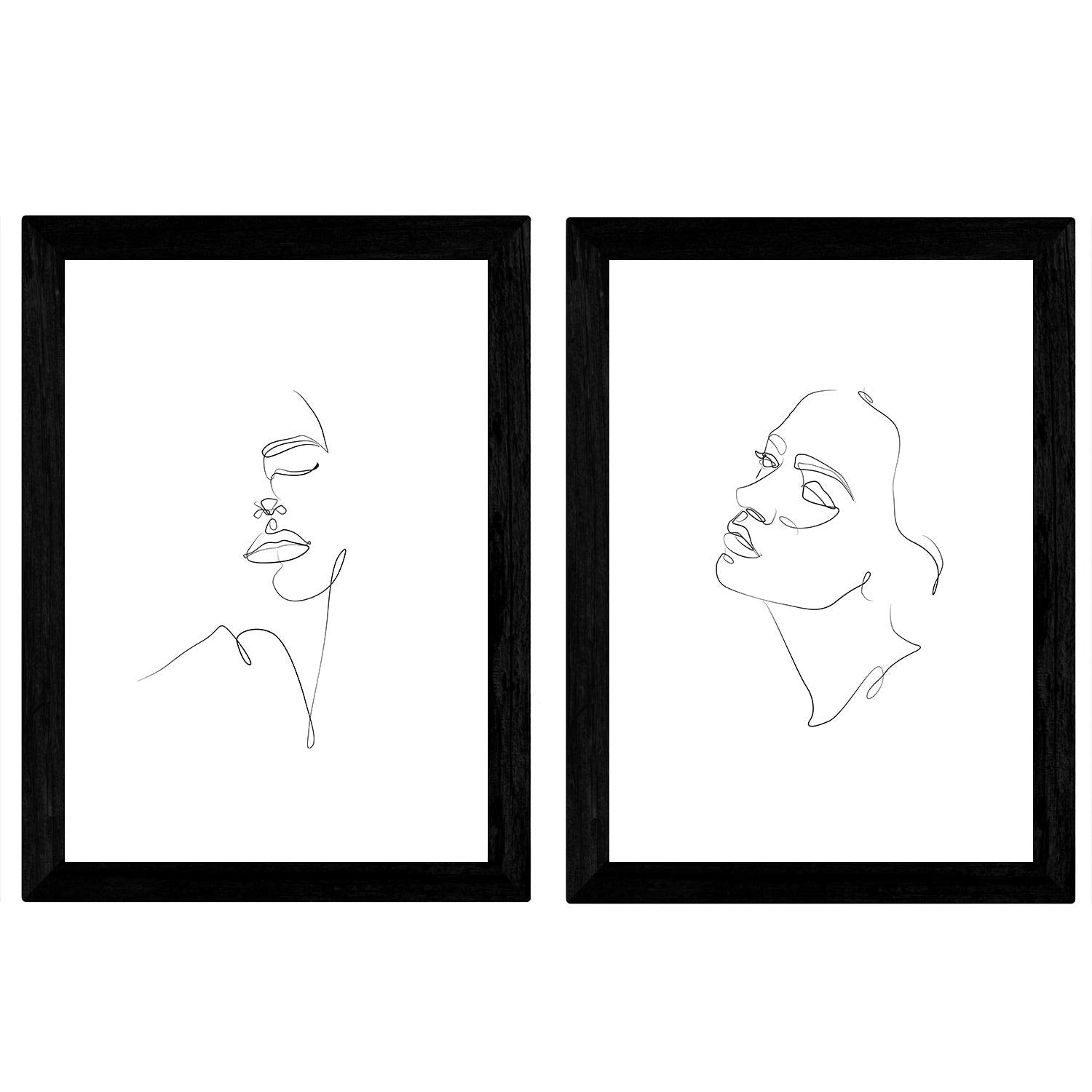 Set de 2 láminas de Dibujos con un Solo Trazo Rostro Mujer, Lateral y Frontal. Posters con una Sola Linea.-Artwork-Nacnic-Nacnic Estudio SL