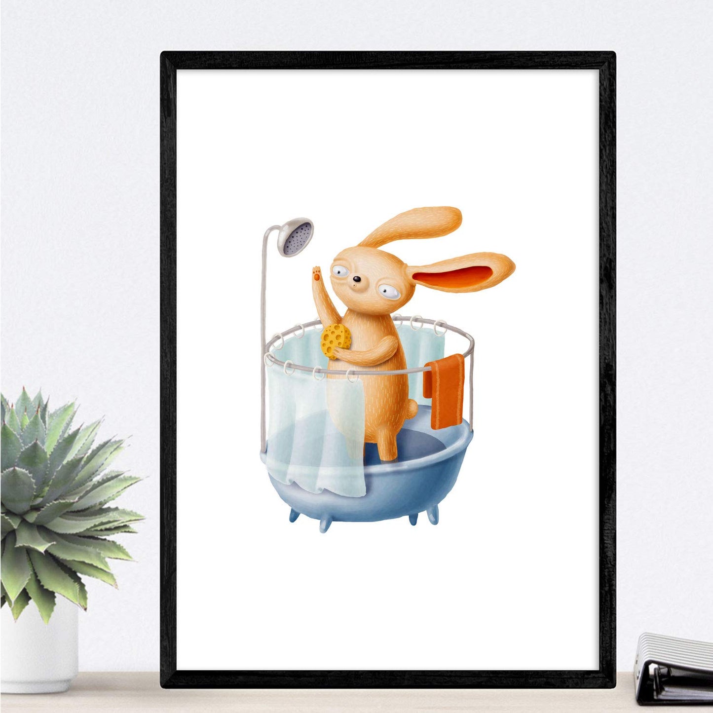 Set de 2 láminas de educacional conejos en ducha y haciendo pipi ,en .-Artwork-Nacnic-Nacnic Estudio SL
