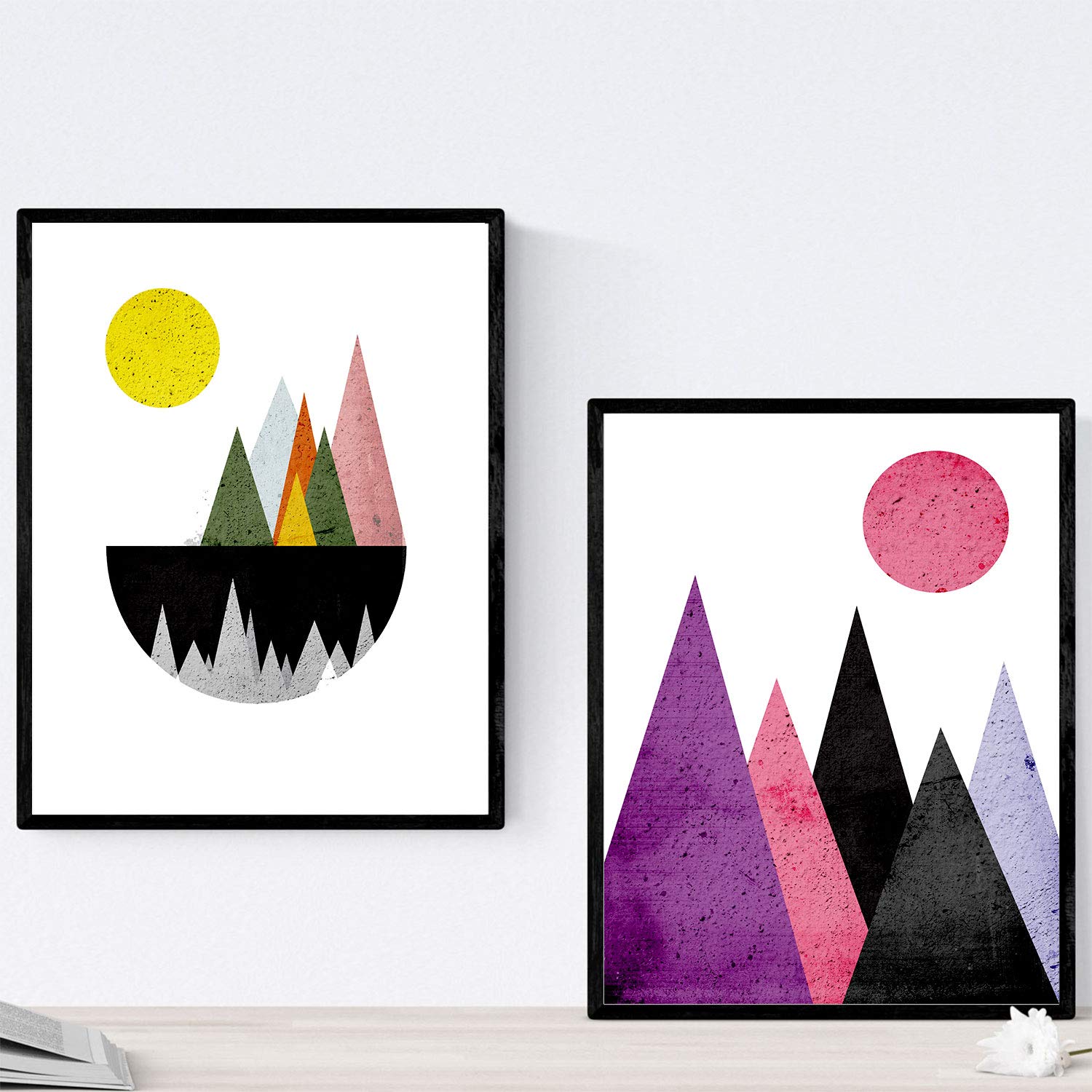 Set de 2 láminas para enmarcar estilo geometrico. Posters con imágenes de montañas. Decoración de hogar-Artwork-Nacnic-Nacnic Estudio SL