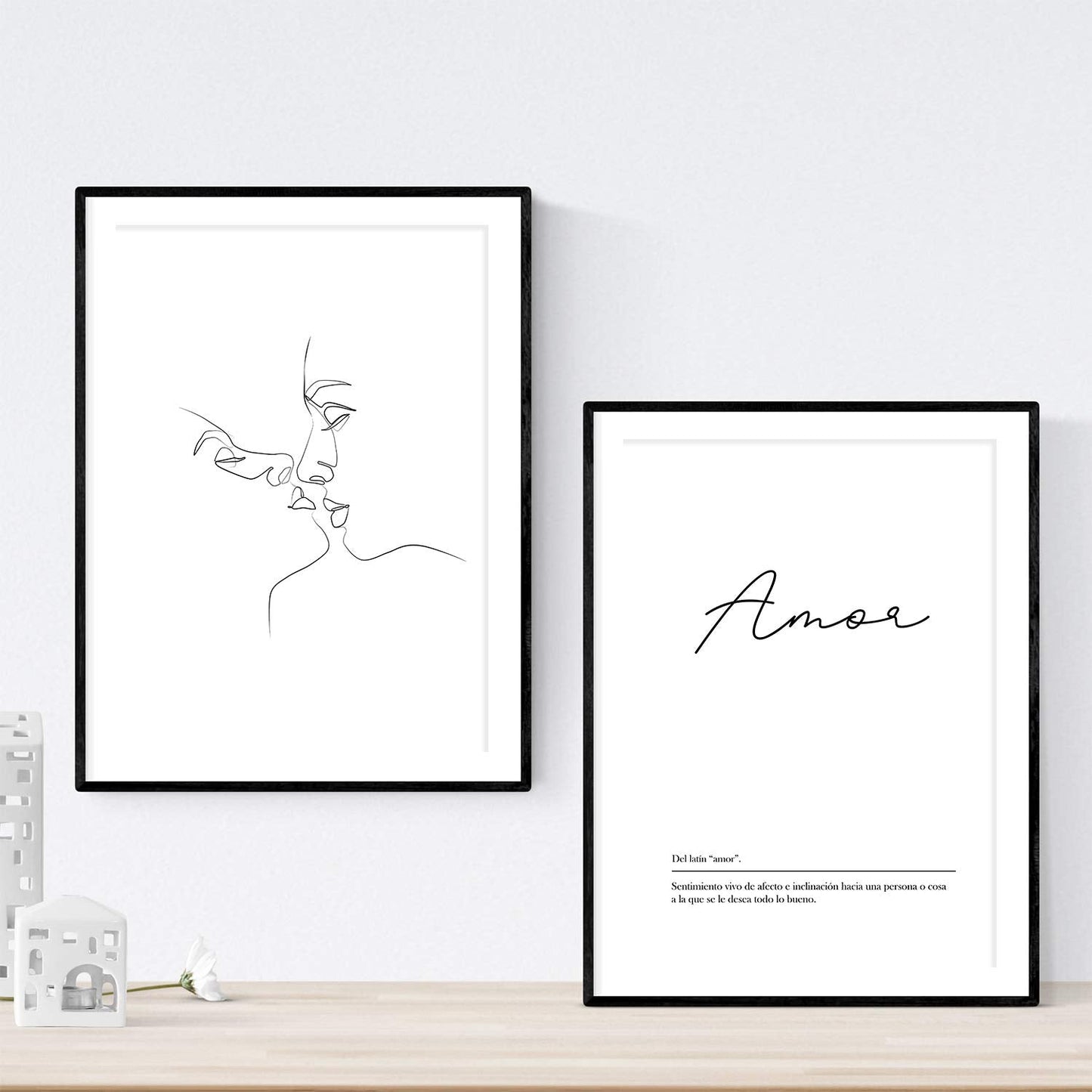 Set de 2 posters lineas femeninas y palabras estilo nordico blanco y negro en Beso amor-Artwork-Nacnic-Nacnic Estudio SL
