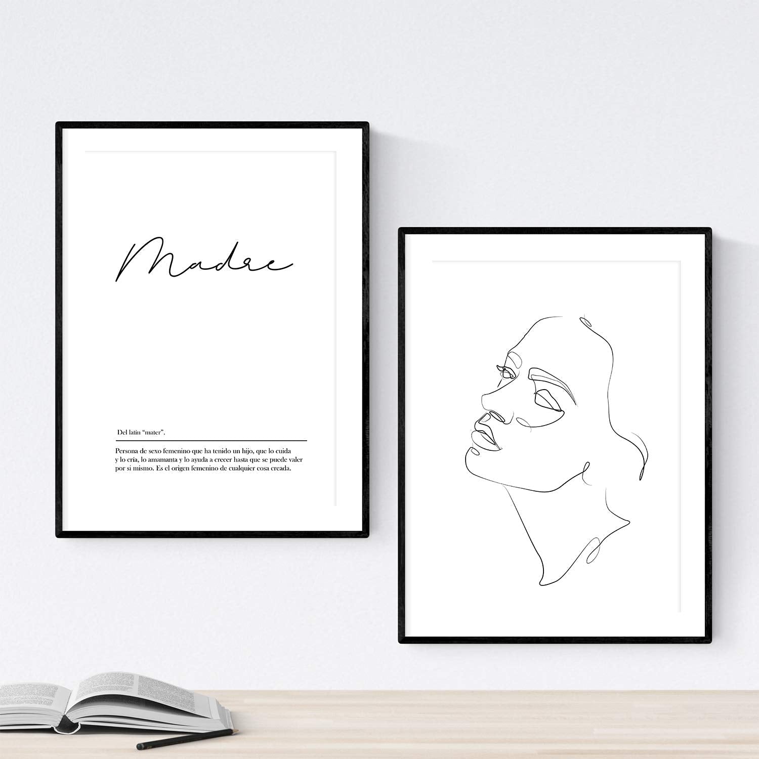 Set de 2 posters lineas femeninas y palabras estilo nordico blanco y negro en Rostro madre-Artwork-Nacnic-Nacnic Estudio SL