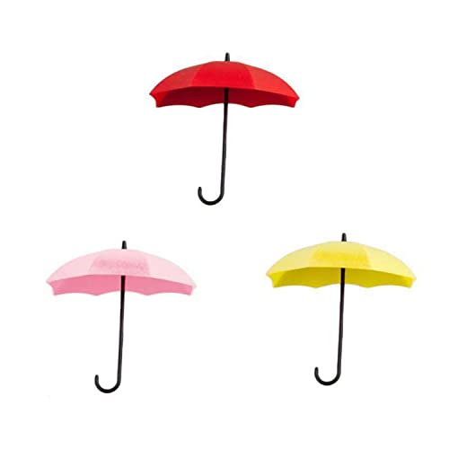 Set de 3 Colgadores de Pared con Paraguas Coloridos Multiuso Autoadhesivos
