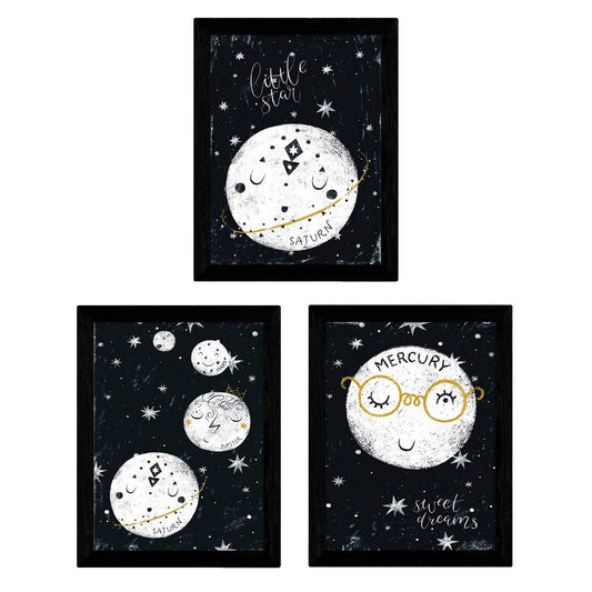 Set de 3 láminas de Cinco planetas-Artwork-Nacnic-Nacnic Estudio SL