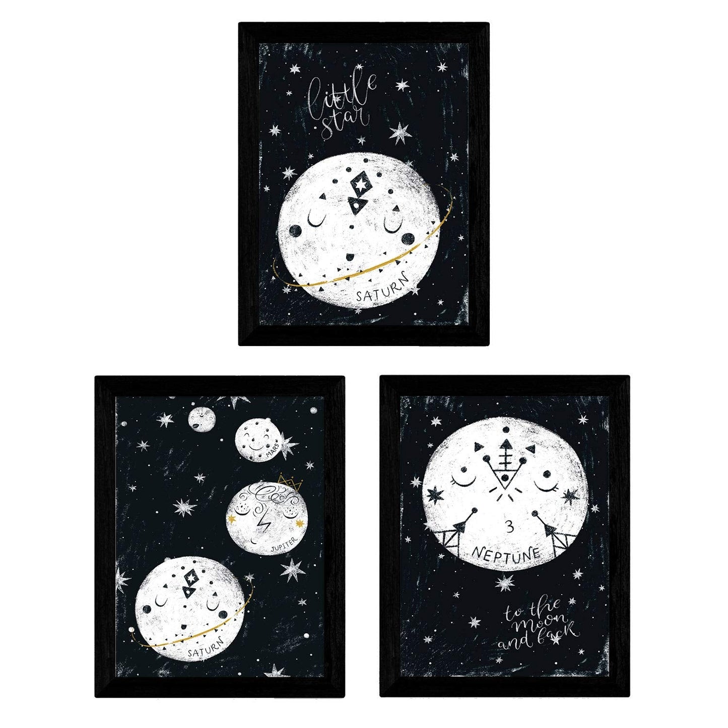 Set de 3 láminas de Luna y planetas-Artwork-Nacnic-Nacnic Estudio SL