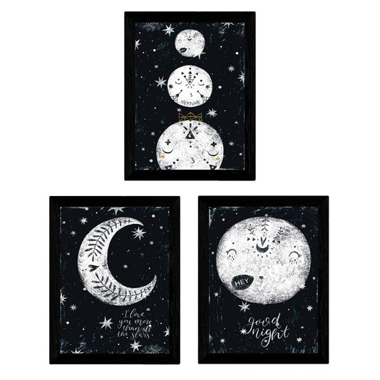 Set de 3 láminas de Lunas planetas y estrellas-Artwork-Nacnic-Nacnic Estudio SL
