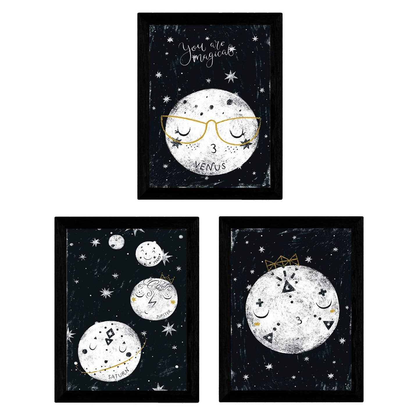 Set de 3 láminas de Lunas y planetas-Artwork-Nacnic-Nacnic Estudio SL