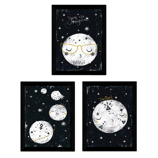 Set de 3 láminas de Lunas y planetas-Artwork-Nacnic-Nacnic Estudio SL