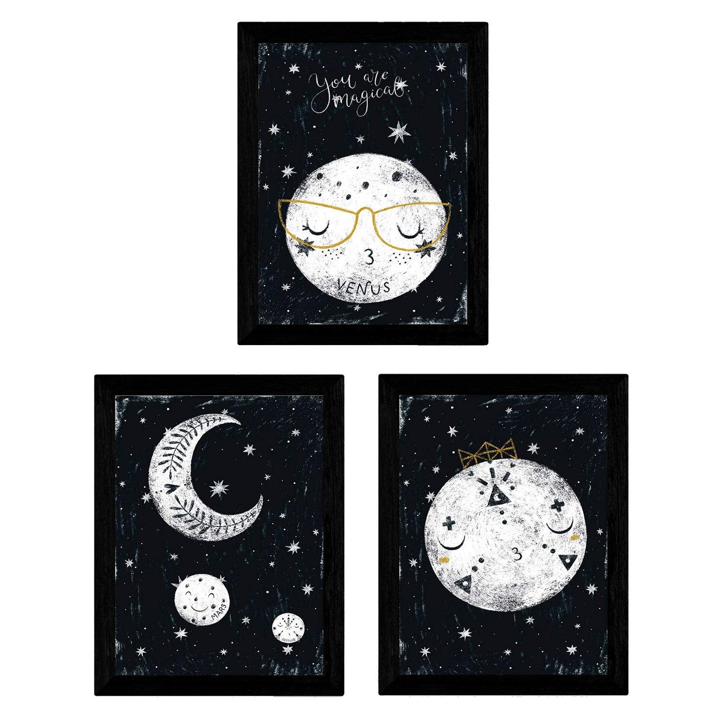 Set de 3 láminas de Planetas y luna-Artwork-Nacnic-Nacnic Estudio SL