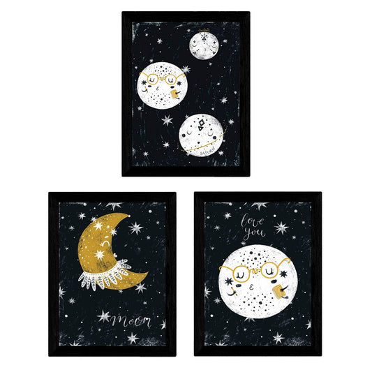 Set de 3 láminas de Planetas y lunas-Artwork-Nacnic-Nacnic Estudio SL