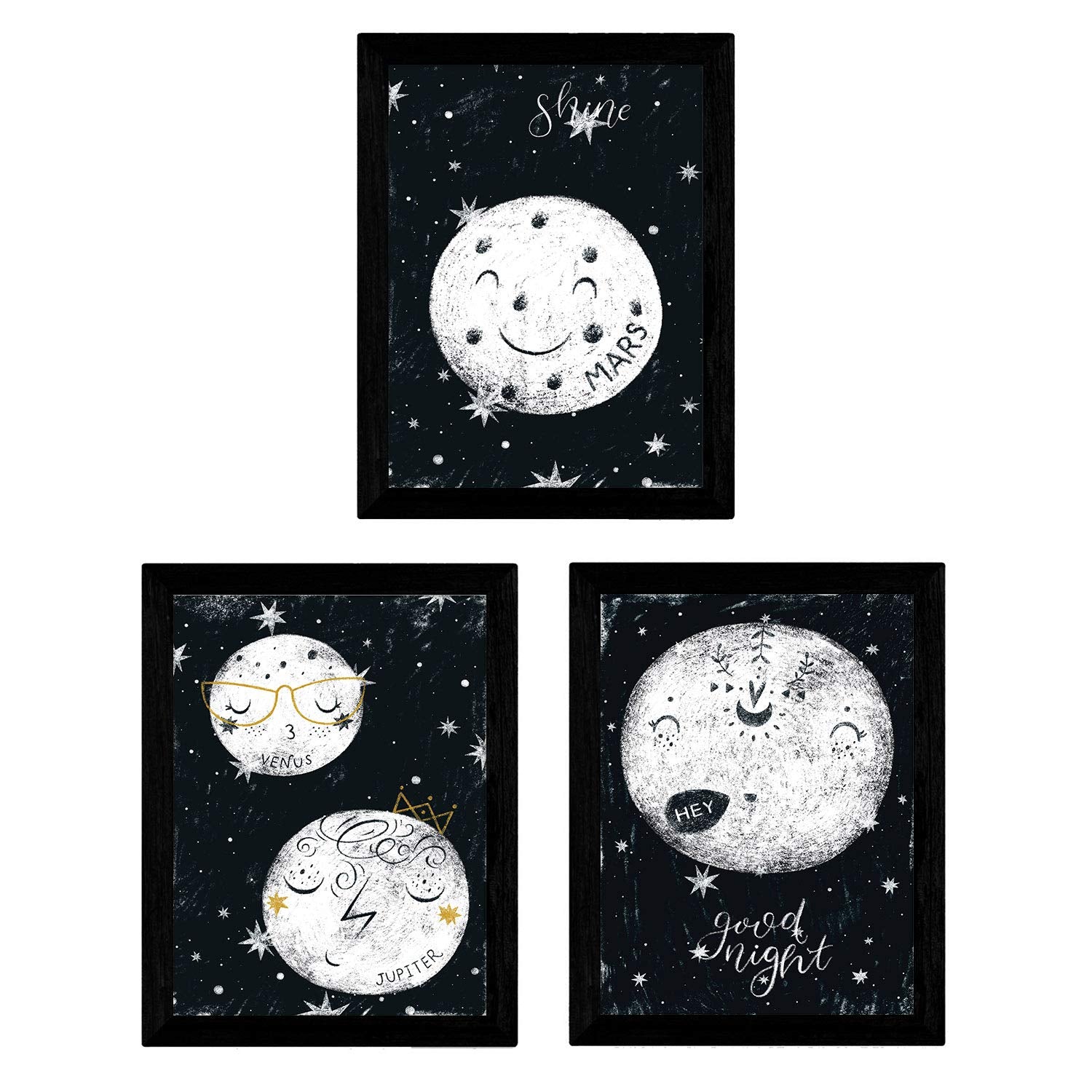 Set de 3 láminas de Tres panetas con luna-Artwork-Nacnic-Nacnic Estudio SL