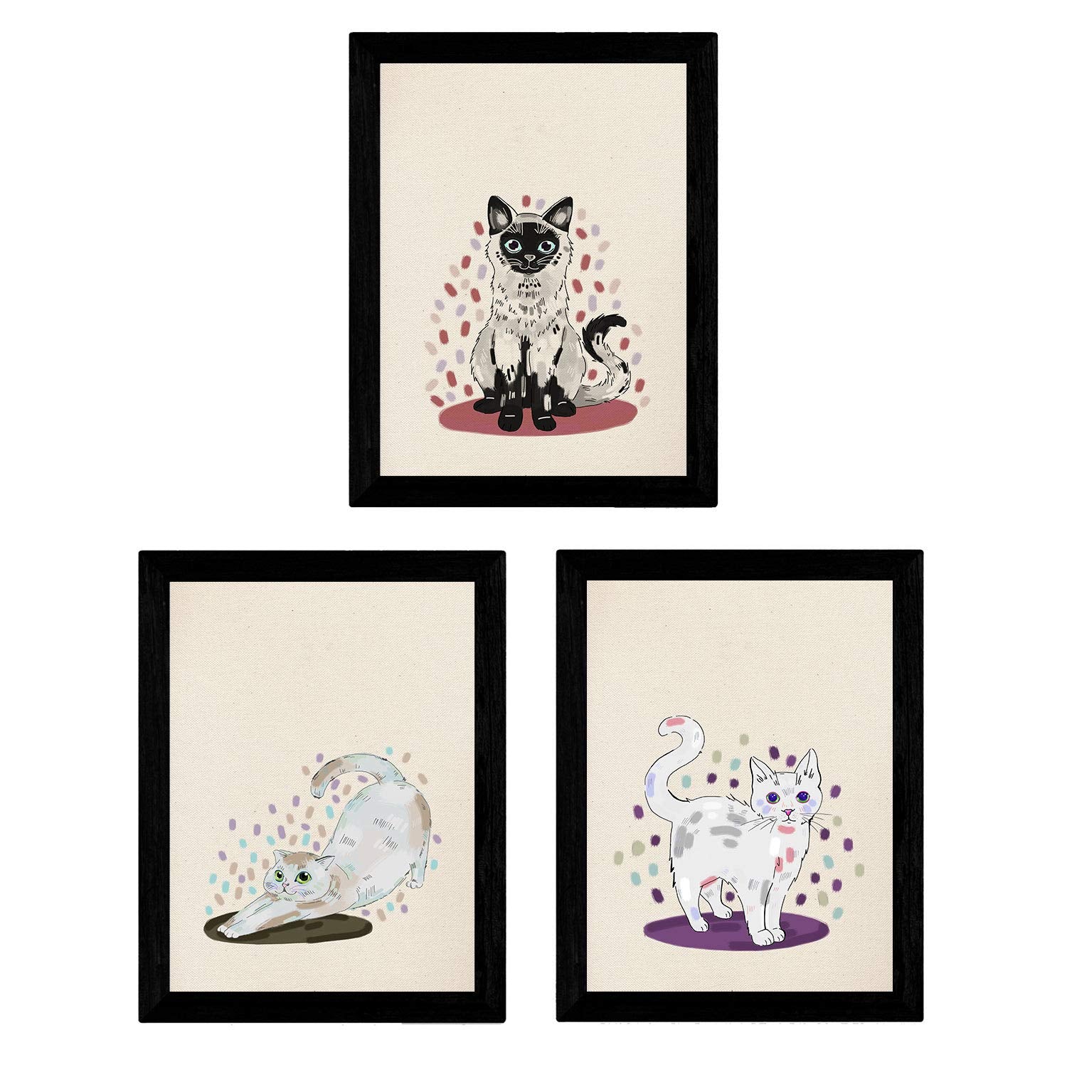Set de 3 láminas gatos blanco y negro, gris y blanco en , colorido divertido Poster papel 250 gr.-Artwork-Nacnic-Nacnic Estudio SL