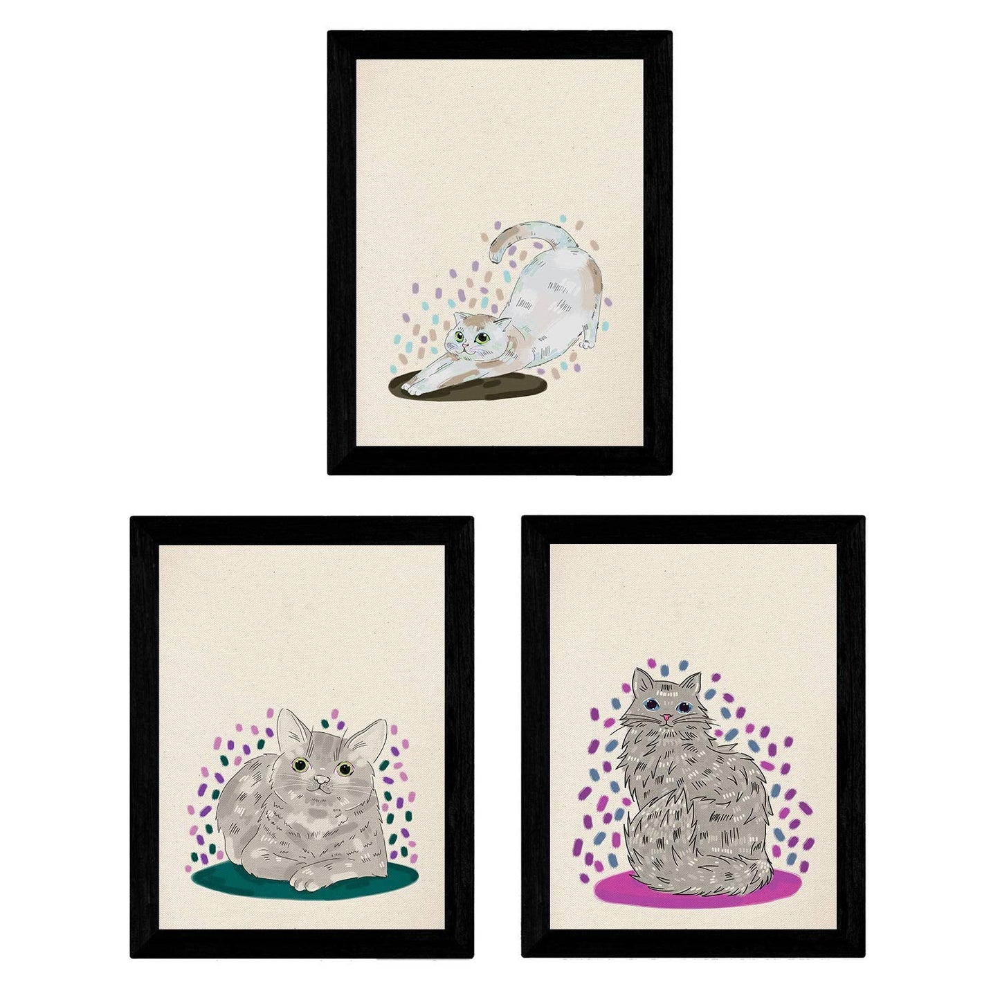 Set de 3 láminas gatos grises y blancos en , colorido divertido Poster papel 250 gr alta calidad.-Artwork-Nacnic-Nacnic Estudio SL