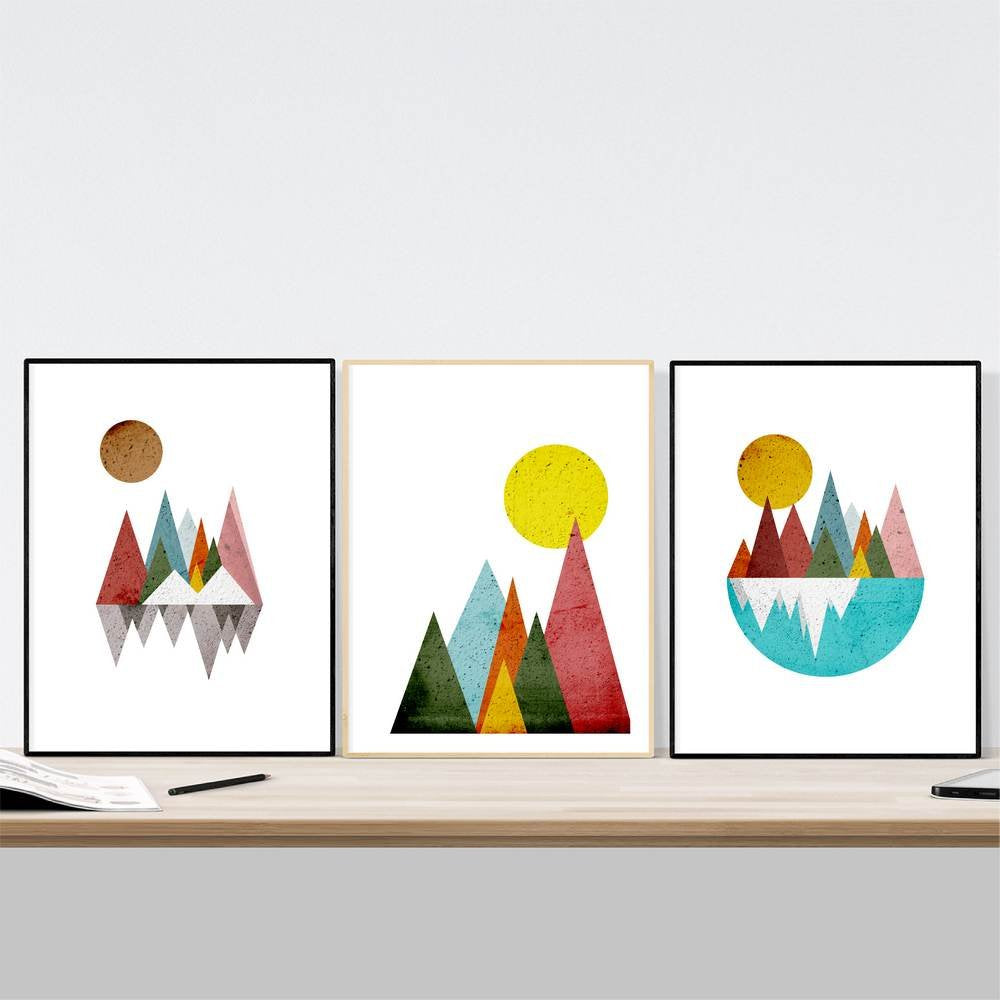 Set de 3 láminas para enmarcar Montañas Geométricas. Posters con imágenes geometricas-Artwork-Nacnic-Nacnic Estudio SL