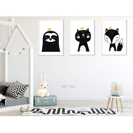 Set de 3 posters para niños y habitacion infantil estilo nordico Animales con coronas-Artwork-Nacnic-Nacnic Estudio SL