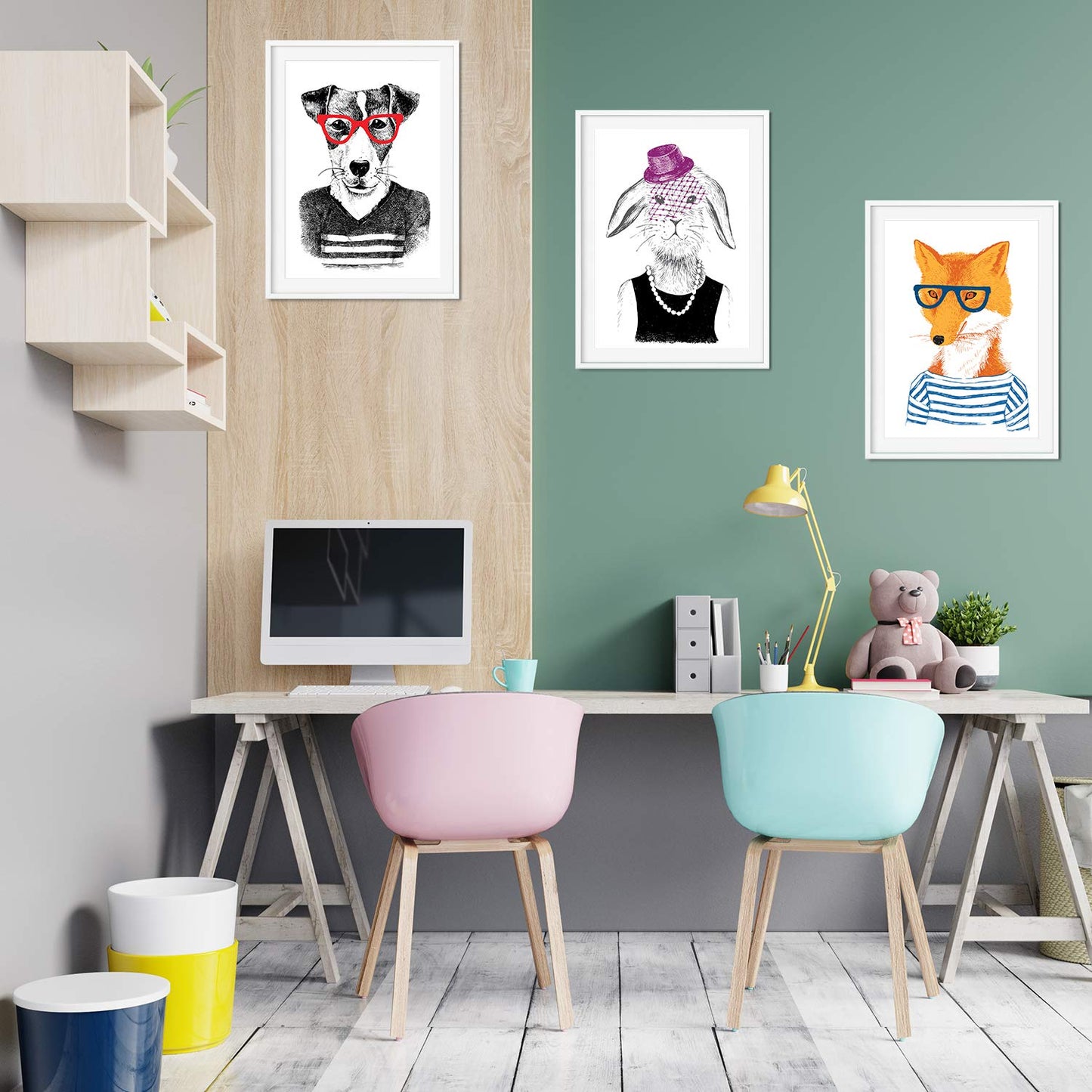 Set de 3 posters para niños y habitacion infantil estilo nordico Animales disfrazados-Artwork-Nacnic-Nacnic Estudio SL