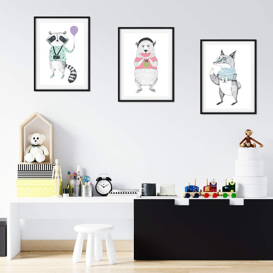 Set de 3 posters para niños y habitacion infantil estilo nordico Animales divertidos-Artwork-Nacnic-Nacnic Estudio SL