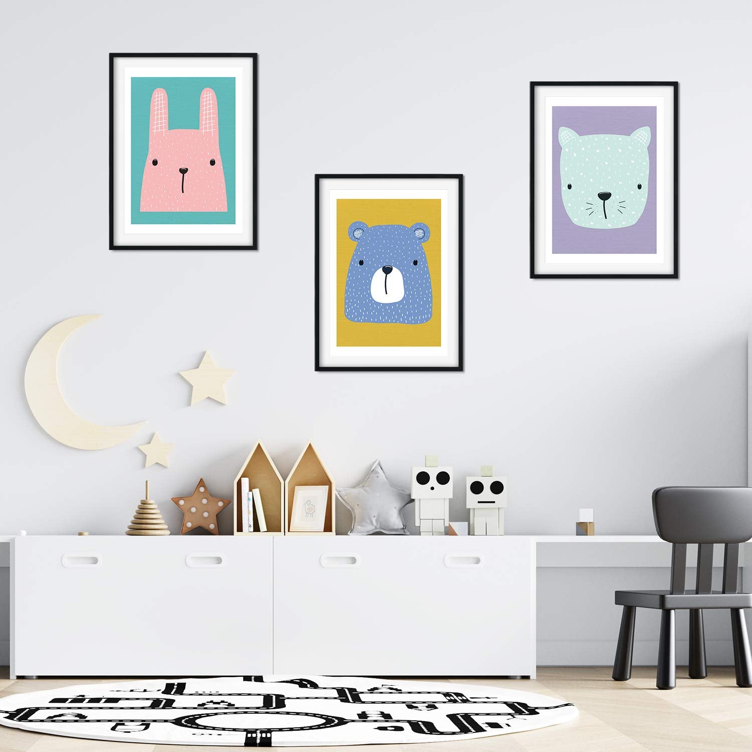 Set de 3 posters para niños y habitacion infantil estilo nordico Animales fondo color-Artwork-Nacnic-Nacnic Estudio SL