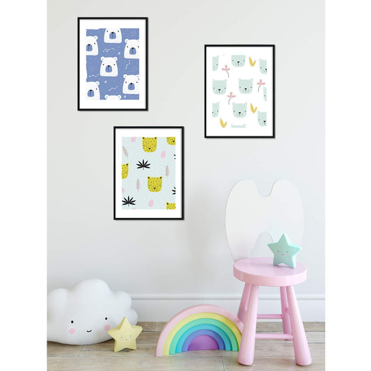 Set de 3 posters para niños y habitacion infantil estilo nordico Mosaico de animales-Artwork-Nacnic-Nacnic Estudio SL