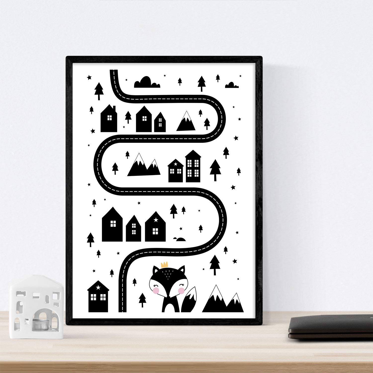 Set de 4 láminas "Ciudad,pueblo, desierto cactus y nube corazones". Posters de animales.-Artwork-Nacnic-Nacnic Estudio SL