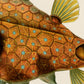 Set de 4 láminas con pez colorido efecto vintage tono amarillo marron. Composicion de 4 peces diferentes, fondo papel antiguo vintage.-Artwork-Nacnic-Nacnic Estudio SL