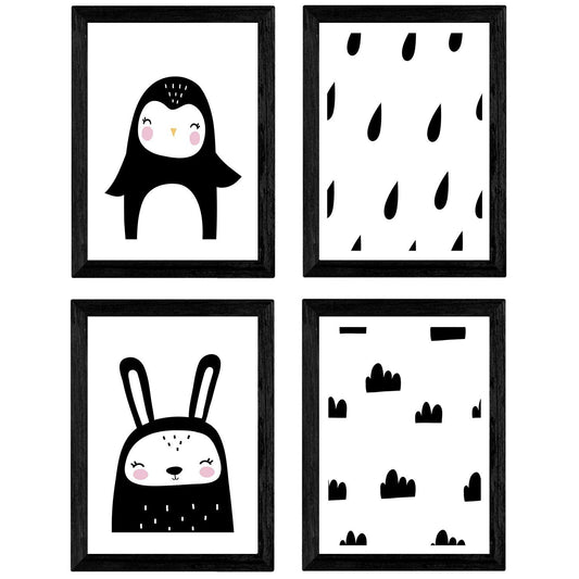 Set de 4 láminas "Conejo y pingüino". Posters de animales.-Artwork-Nacnic-Nacnic Estudio SL