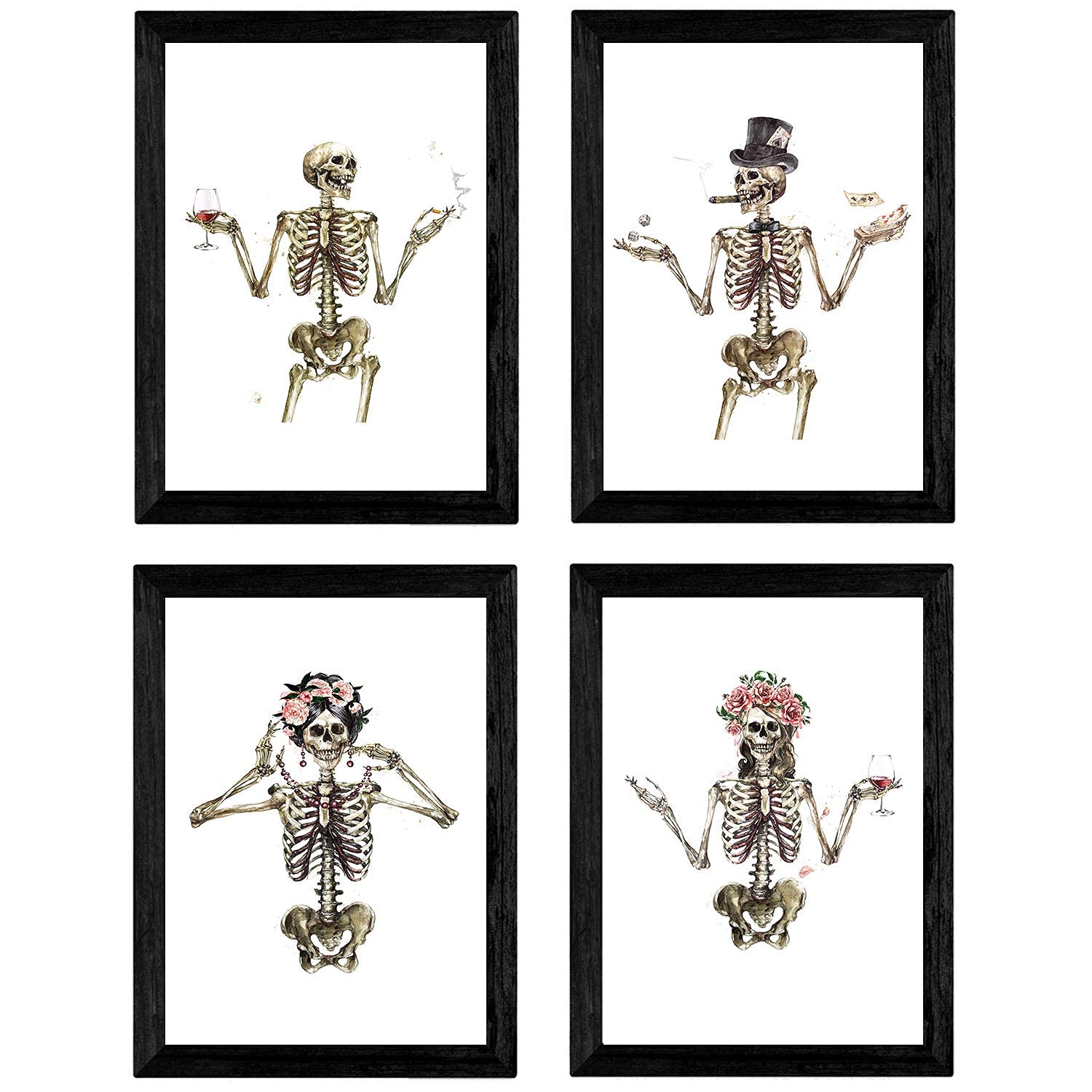 Set de 4 láminas Cuatro Esqueletos con Disfraces. Posters con imágenes de Calaveras.-Artwork-Nacnic-Nacnic Estudio SL