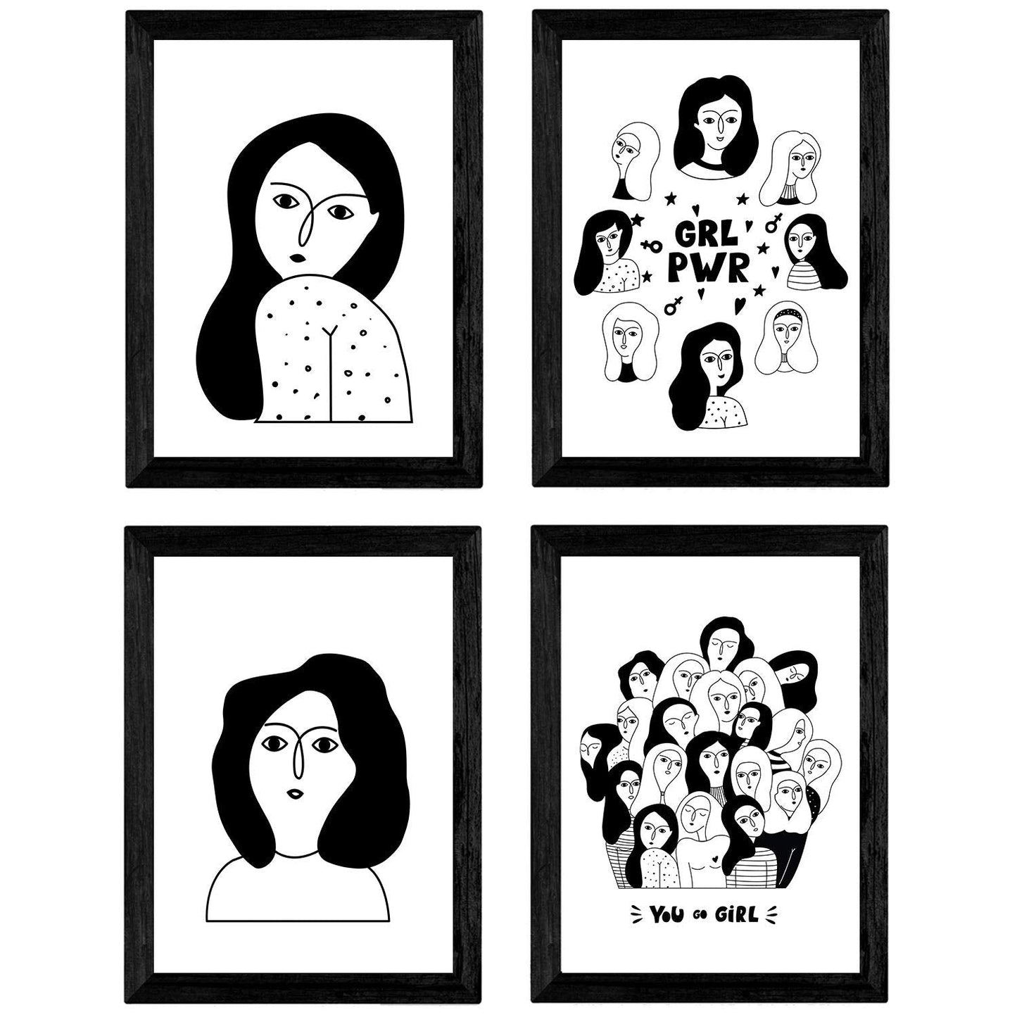 Set de 4 láminas Cuatro Mujeres Collage. Posters con Dibujos de Mujeres.-Artwork-Nacnic-Nacnic Estudio SL