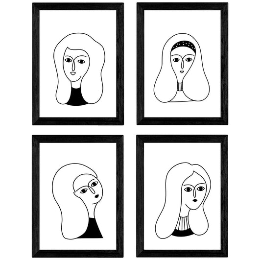 Set de 4 láminas Cuatro Mujeres de Blanco. Posters con Dibujos de Mujeres.-Artwork-Nacnic-Nacnic Estudio SL