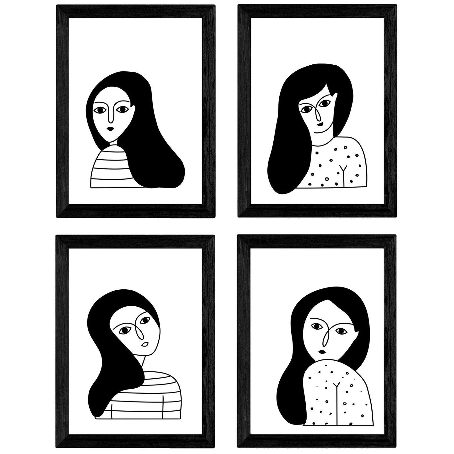 Set de 4 láminas Cuatro Mujeres morenas. Posters con Dibujos de Mujeres.-Artwork-Nacnic-Nacnic Estudio SL