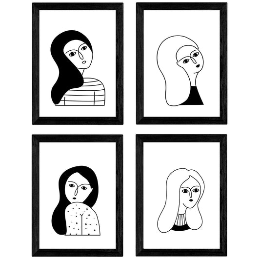Set de 4 láminas Cuatro Mujeres. Posters con Dibujos de Mujeres.-Artwork-Nacnic-Nacnic Estudio SL