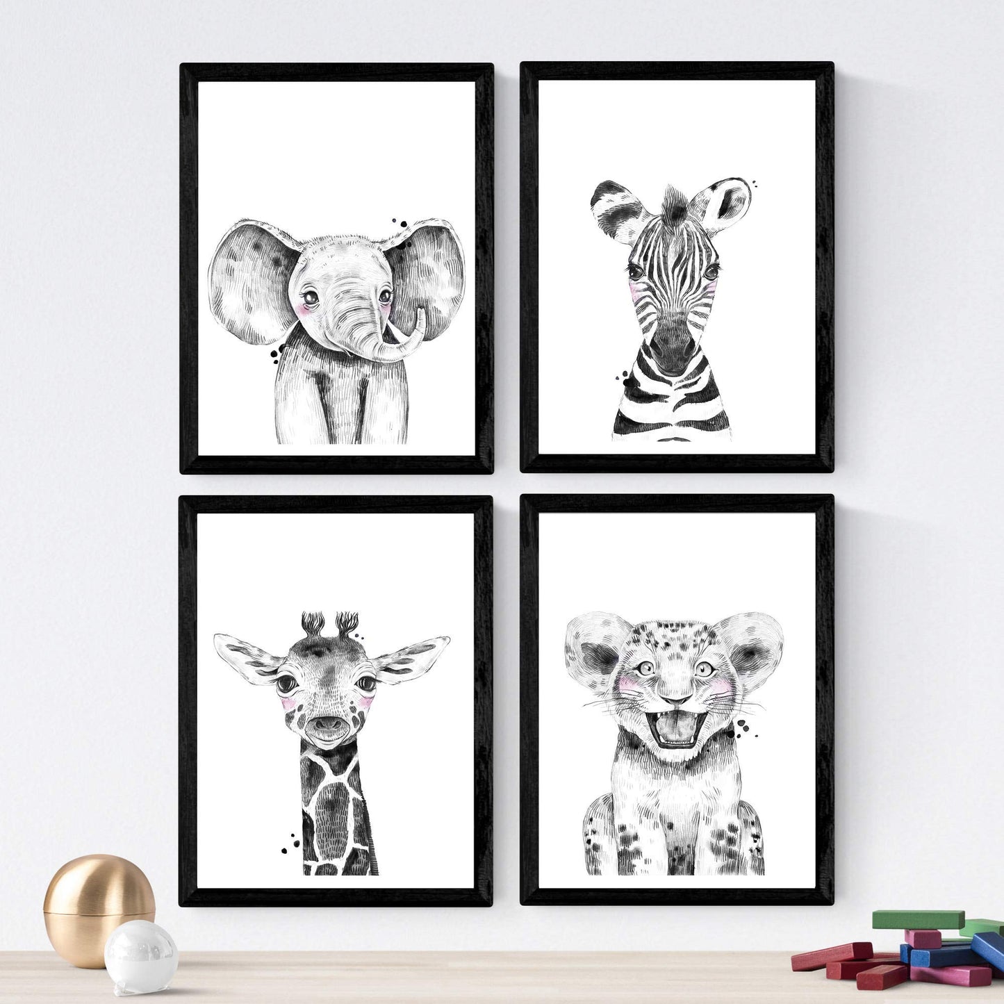 Set de 4 láminas de Animales Infantiles Blanco Y Negro, en , Poster papel 250 gr.-Artwork-Nacnic-Nacnic Estudio SL