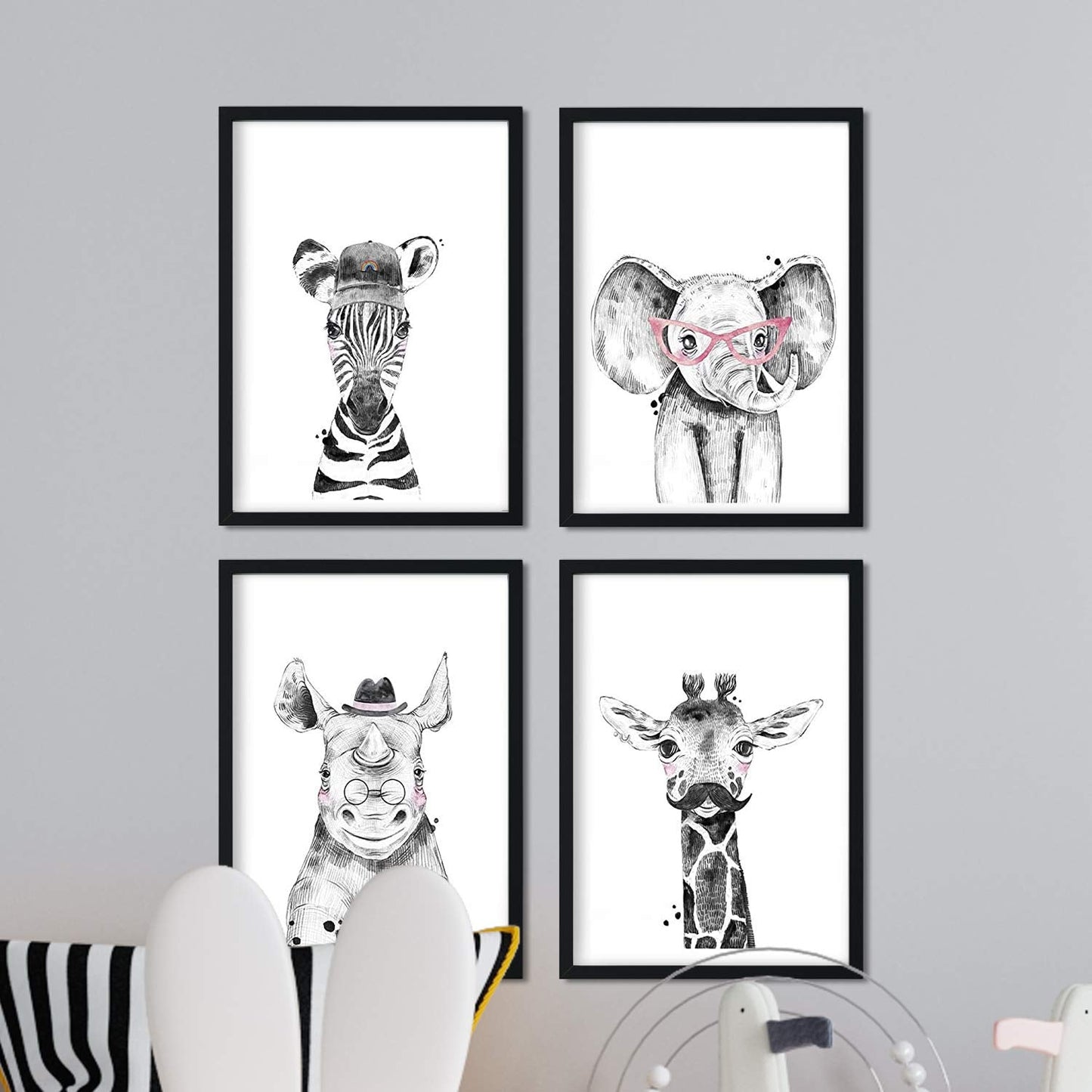 Set de 4 láminas de Animales Infantiles Divertidos, en , Poster papel 250 gr.-Artwork-Nacnic-Nacnic Estudio SL