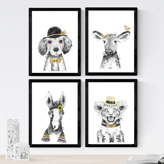 Set de 4 láminas de Animales Infantiles Son Sombrero, en , Poster papel 250 gr.-Artwork-Nacnic-Nacnic Estudio SL