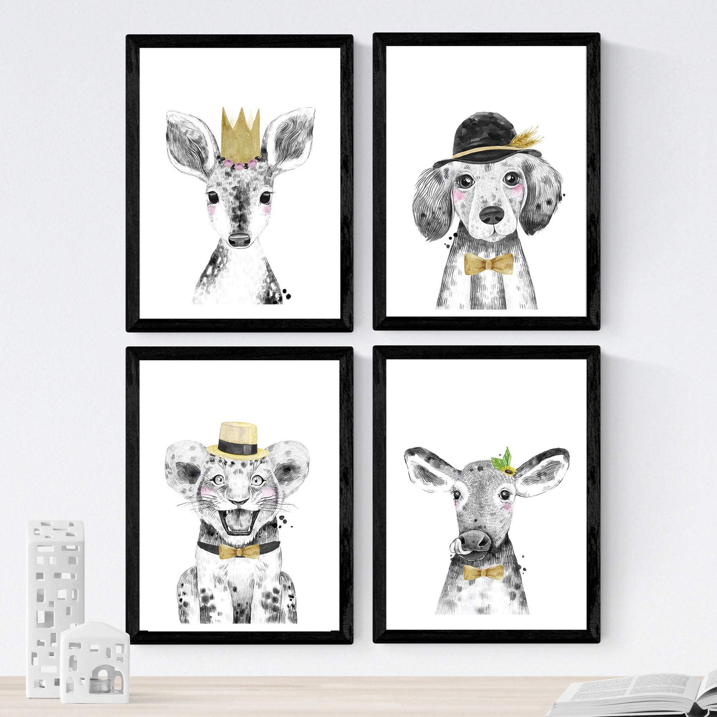 Set de 4 láminas de Animales Infantiles Tonos Amarillos. ,-Artwork-Nacnic-Nacnic Estudio SL