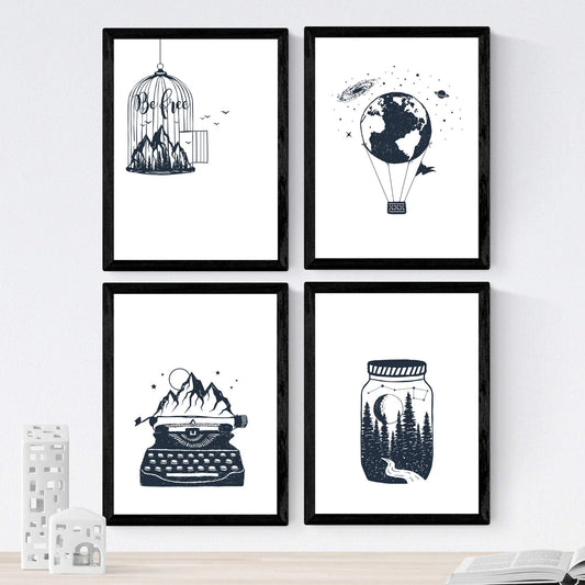 Set de 4 láminas de Bosque Libre, en , Poster papel 250 gr.-Artwork-Nacnic-Nacnic Estudio SL