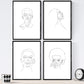 Set de 4 laminas de dibujos y bocetos a una linea. Rostros mujer 5. Poster nordico de rostros, desnudos, cuerpos al natural.-Artwork-Nacnic-Nacnic Estudio SL