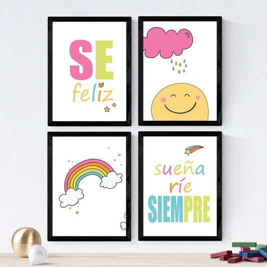 Set de 4 láminas de Mensajes Infantiles, en , Poster papel 250 gr.-Artwork-Nacnic-Nacnic Estudio SL