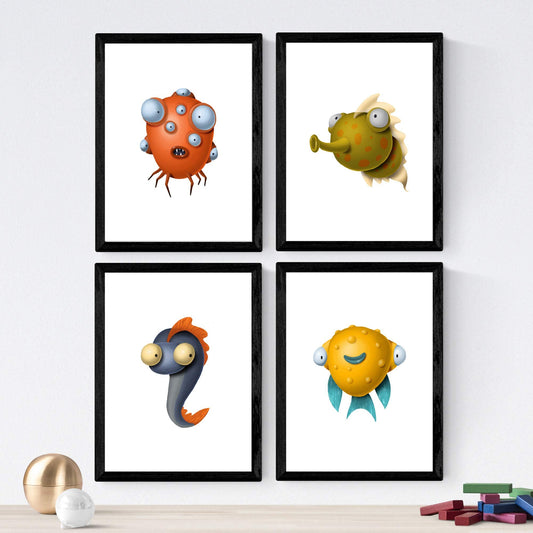 Set de 4 láminas de Peces Divertidos, en .-Artwork-Nacnic-Nacnic Estudio SL