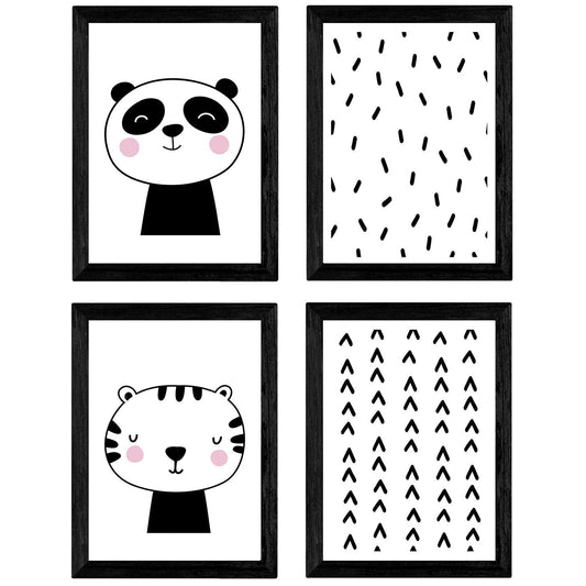 Set de 4 láminas "Gato y oso". Posters de animales.-Artwork-Nacnic-Nacnic Estudio SL
